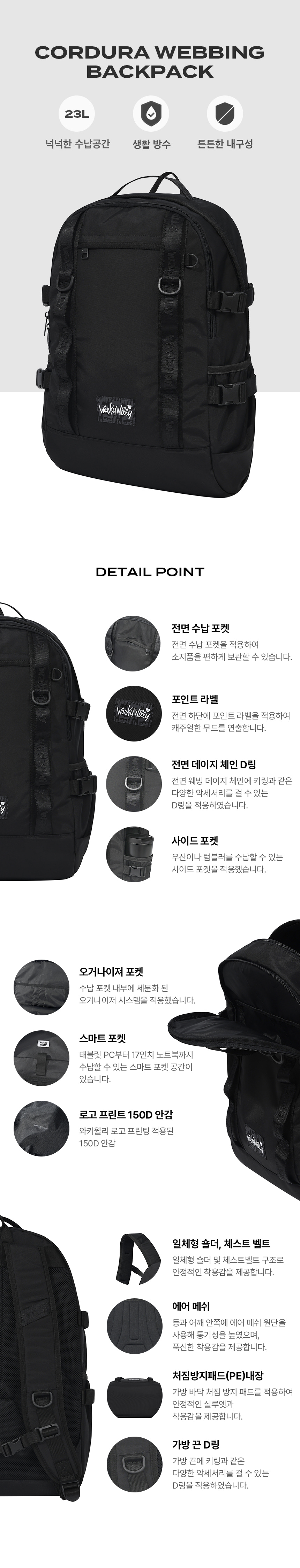 MUSINSA公式 | WACKY WILLY [24FW] Cordura Webbing Backpack Black