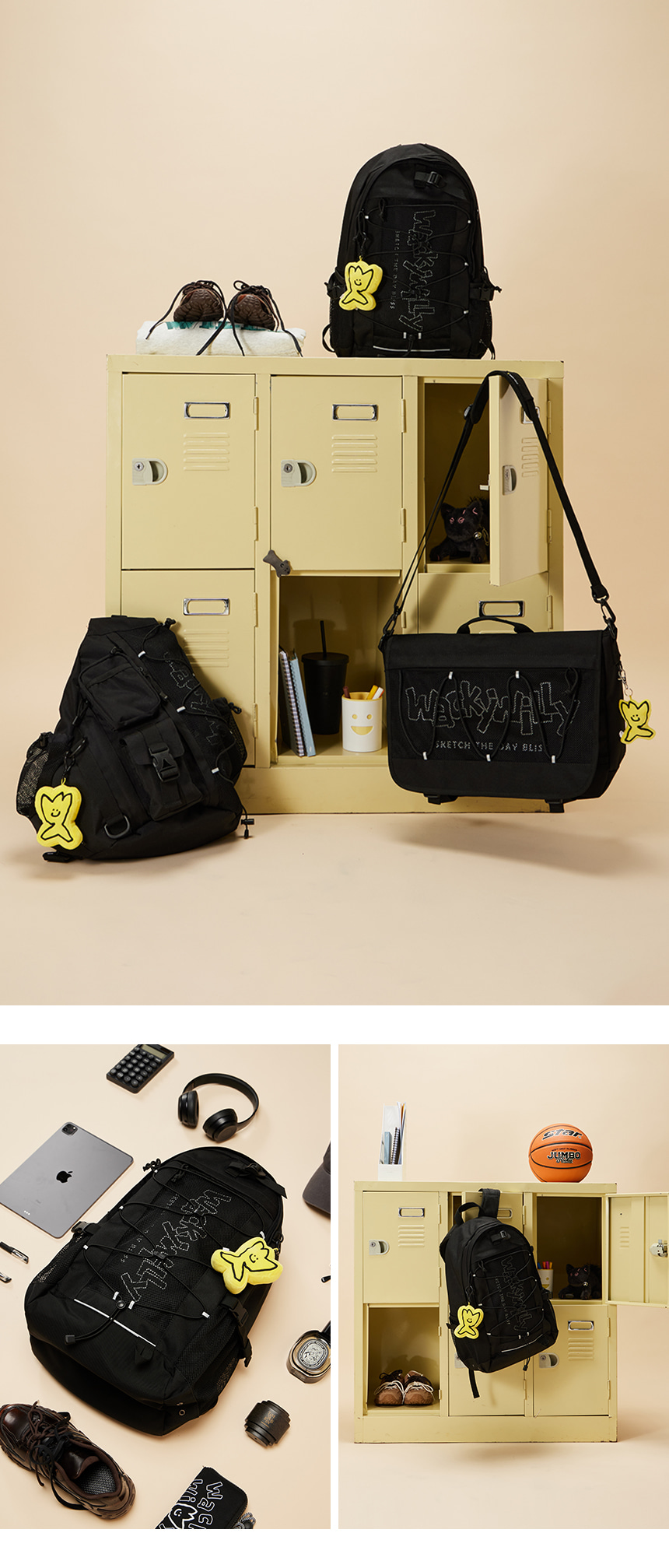 MUSINSA公式 | WACKY WILLY [25SS] Mesh String Backpack Black