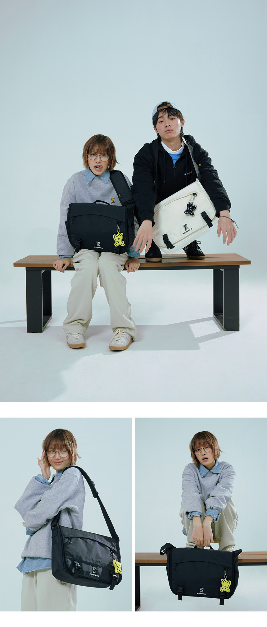 MUSINSA | WACKY WILLY Flight Messenger Bag Black